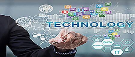 man's hand pointing to the word technology