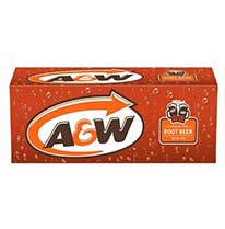 Product image of a brown cardboard case of A & W Root Beer.