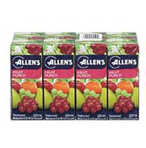 Allen's juice boxes fruite punch flavour.