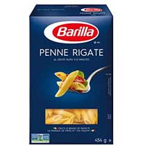 Product image of a box of Barilla penne rigate pasta.