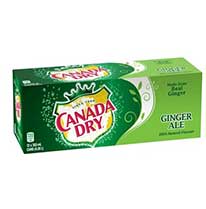 Product image of a green cardboard case of Canada Dry Ginger Ale.