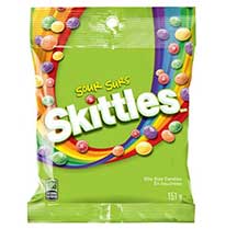 Product image of a green Skittles sour candy bag.