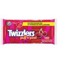 Product image of a pink and red Twizzlers Pull & Peel Cherry candy.