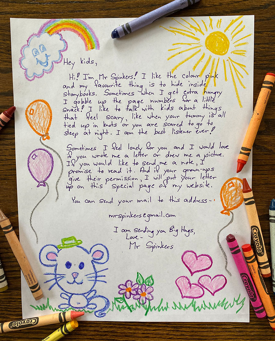 Image of handwritten letter from Mr Spinkers with crayons