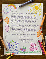 Image of hand written letter with crayons from Mr. Spinkers.